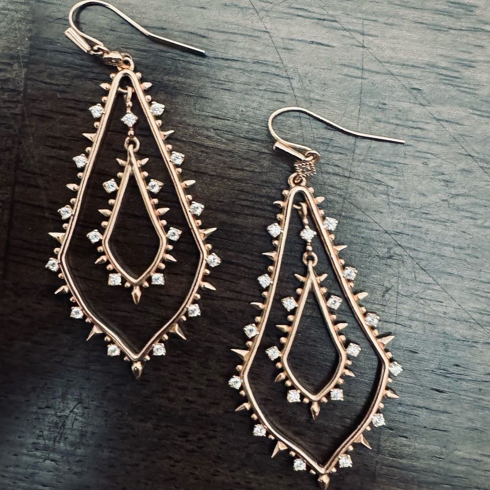 Kendra Scott Alice Open Double Frame Crystal Rose Gold Earrings
